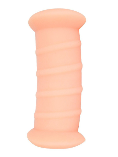 Телесный двусторонний мастурбатор с вибропулей и эрекционными кольцами в комплекте фото 5