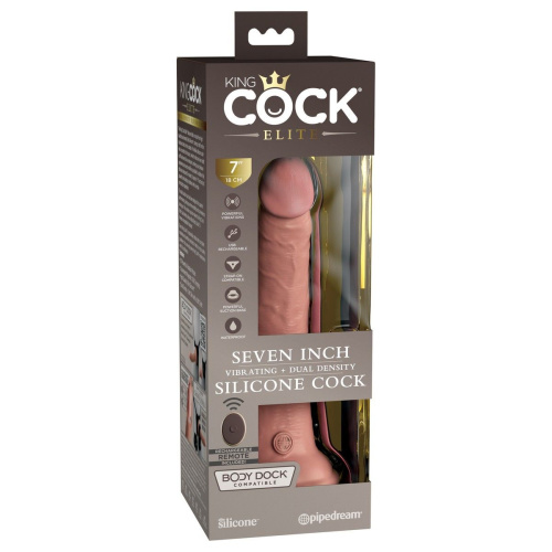 Телесный вибратор 7  Vibrating Silicone Dual Density Cock with Remote с пультом ДУ - 21 см. фото 2