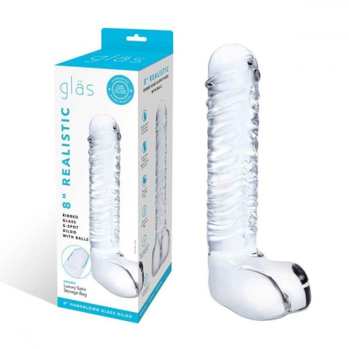 Прозрачный фаллоимитатор 8  Realistic Ribbed Glass Dildo - 20,3 см. фото 2