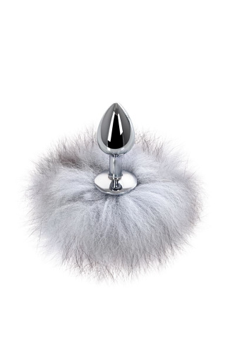 Серебристая анальная втулка с серым заячьим хвостом фото 2