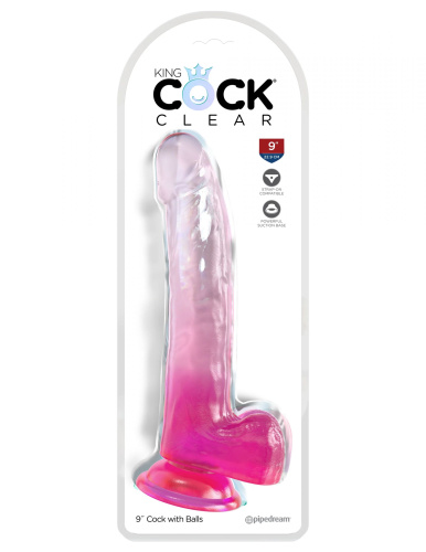 Розовый фаллоимитатор с мошонкой на присоске 9’’ Cock with Balls - 24,8 см. фото 2