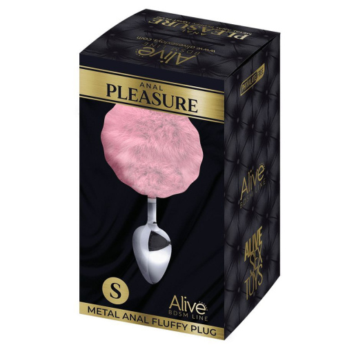 Серебристая анальная втулка с розовым хвостиком Alive Metal Anal Fluffly Plug S фото 2