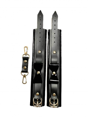 Черные наручники с бантиками из эко-кожи фото 3