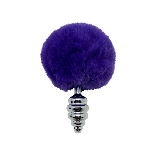 Анальная пробка Metal Anal Fluffly Twist Plug S с фиолетовым хвостиком фото 2