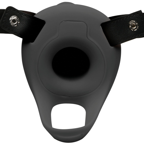 Черный полый страпон с вибрацией 2’’ Erection 28X Smooth Vibrating Silicone Penis Sheath фото 2