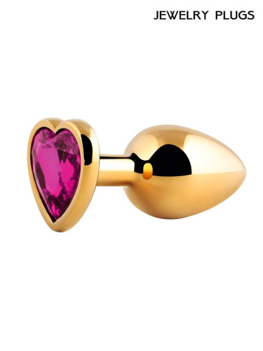 Золотистая анальная пробка с малиновым кристаллом - 9 см. фото 3