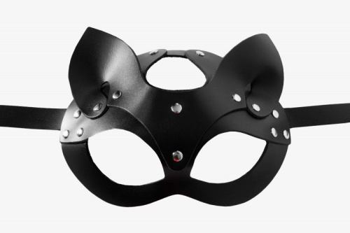 Черная кожаная маска  Кошка  с ушками фото 3