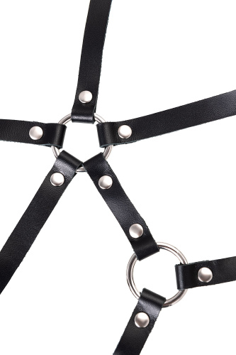 Черная кожаная портупея «Соблазн» с кольцами фото 6