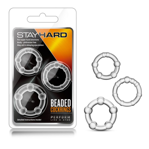 Набор из 3 прозрачных эрекционных колец Stay Hard Beaded Cockrings фото 2