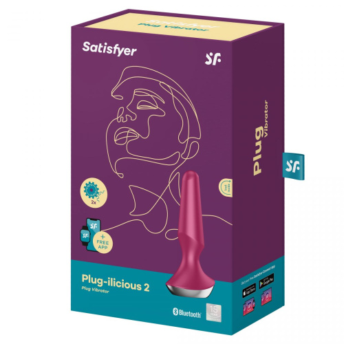Малиновая анальная пробка с вибрацией Satisfyer Plug-ilicious 2 - 14 см. фото 2