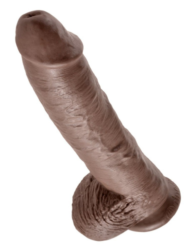 Большой коричневый фаллоимитатор с мошонкой 10  Cock with Balls на присоске - 25,4 см. фото 4
