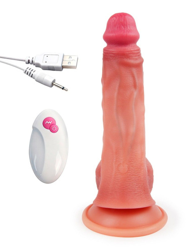 Телесный вибратор-реалистик с пультом ДУ - 23 см. фото 3