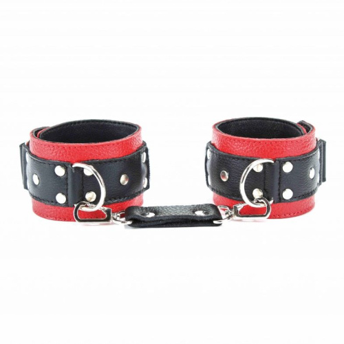 Красно-чёрные кожаные наручники фото 2