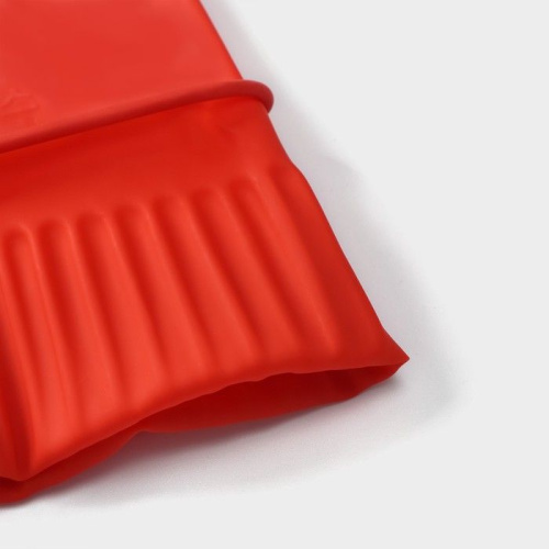 Красные хозяйственные латексные перчатки с длинными манжетами (размер M) фото 2