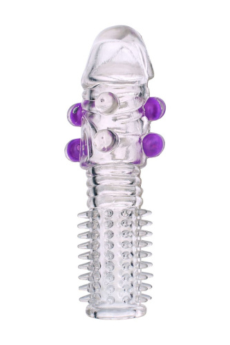 Гелевая прозрачная насадка с шариками и шипами - 14 см. фото 3 Гелевая прозрачная насадка с шариками и шипами - 14 см. фото 3
