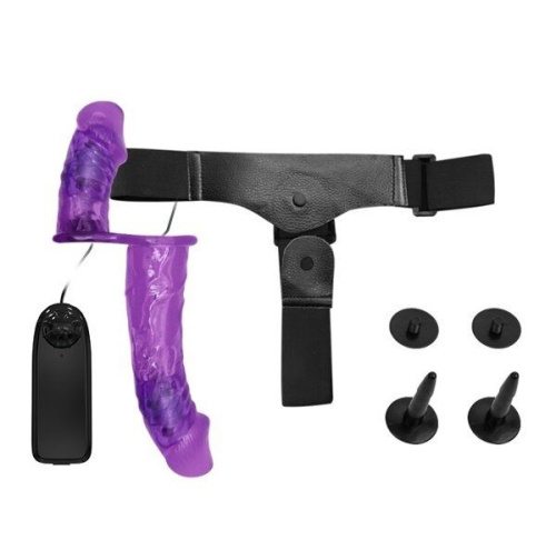 Женский страпон с вибрацией и вагинальной пробкой - 18 см. фото 3