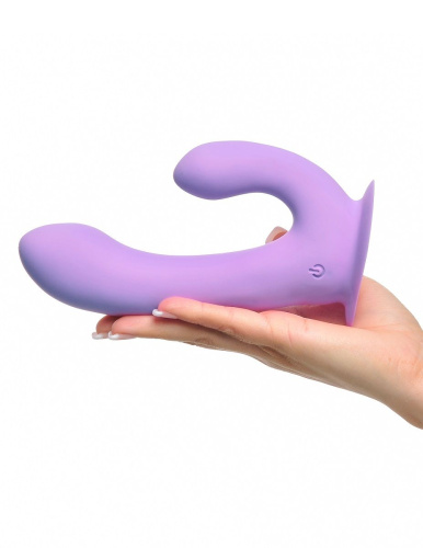 Сиреневый перезаряжаемый вибратор с клиторальным отростком Duo Pleasure Wallbang-Her - 17,5 см. фото 5