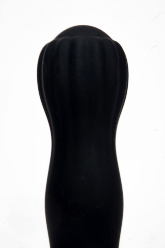 Черный силиконовый вибратор с бутоном-головкой - 18 см. фото 2