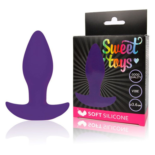 Фиолетовая коническая анальная вибровтулка с ограничителем - 8,5 см. фото 2