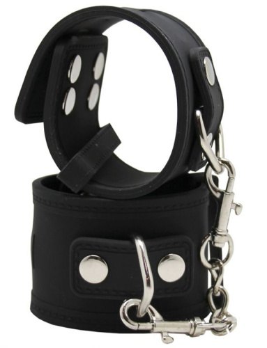 Черные силиконовые наручники с фиксацией на карабинах фото 5