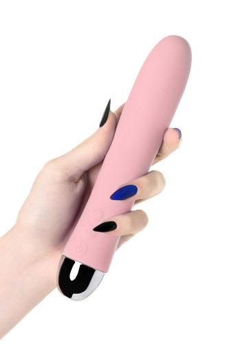 Розовый силиконовый вибратор с функцией нагрева и пульсирующими шариками FAHRENHEIT - 19 см. фото 6