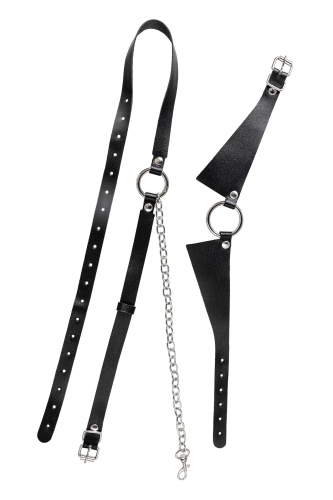 Черная портупея-чокер с поводком и карабином в виде кольца фото 4