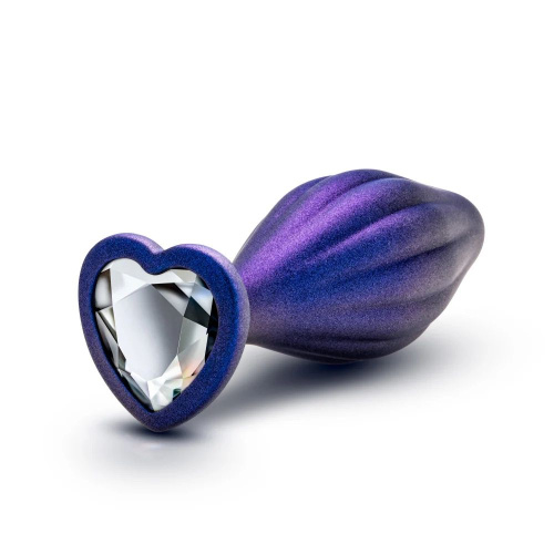 Фиолетовая анальная пробка с кристаллом-сердцем Matrix Wavy Bling Plug - 11,4 см. фото 2