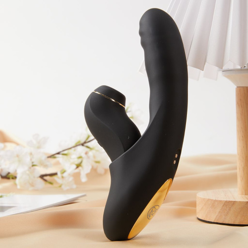 Черный вибратор с возвратно-поступательными движениями и вакуумом Fatima - 19,2 см. фото 3