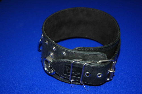 Черный подшитый ошейник с большим кольцом фото 4