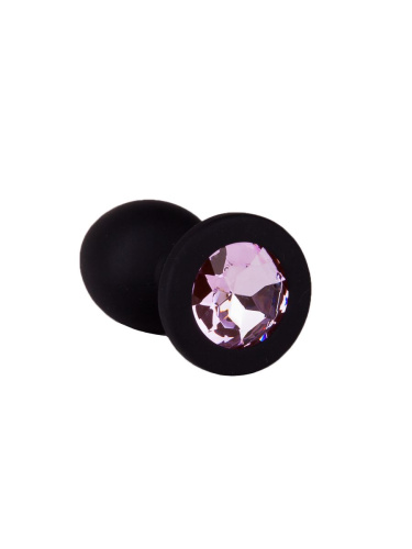 Чёрная анальная втулка с розовым кристаллом - 7,3 см. фото 5