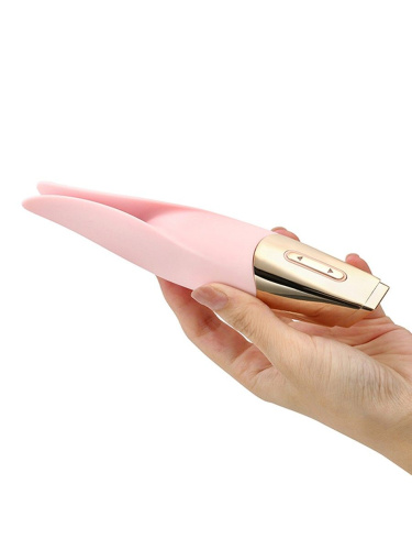Нежно-розовый мини-вибратор с раздвоенным кончиком - 12,3 см. фото 6