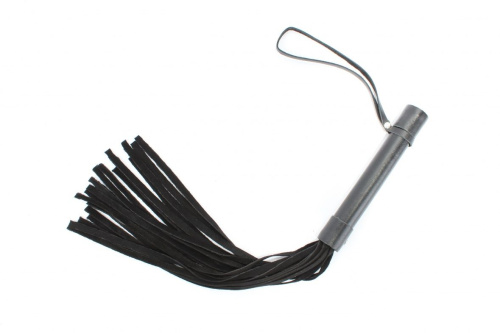 Черная замшевая плеть с гладкой кожаной рукоятью - 45 см. фото 2