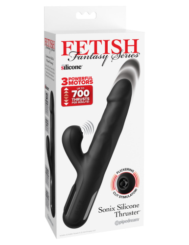 Черный силиконовый вибратор-кролик Sonix Silicone Thruster - 22 см. фото 5