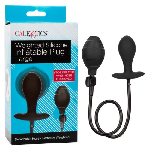 Черная расширяющаяся анальная пробка Weighted Silicone Inflatable Plug Large - 8,25 см. фото 4
