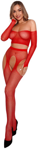 Эффектный сетчатый комплект: топ с рукавами и чулки на поясе фото 3