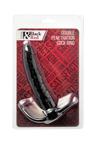 Черная насадка на пенис для двойного проникновения Black&Red - 16,5 см. фото 9