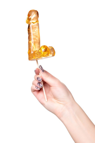 Оранжевый леденец в форме пениса со вкусом аморетто фото 5