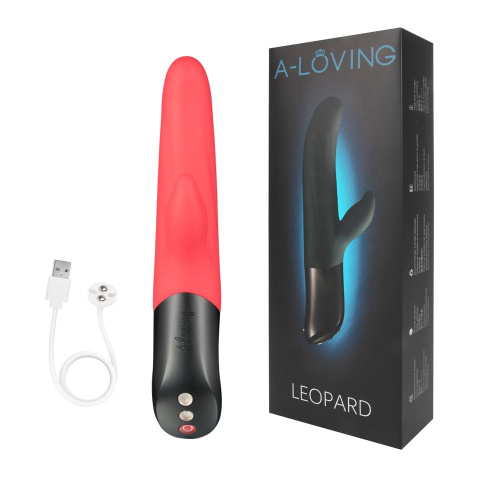Красный вибромассажер LEOPARD с 10 режимами вибрации - 23,7 см. фото 2
