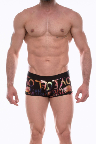 Черные трусы-боксеры с разноцветным блестящим принтом Черные трусы-боксеры с разноцветным блестящим принтом