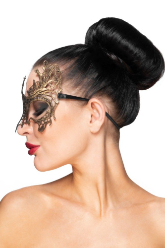 Золотистая карнавальная маска  Селена фото 2