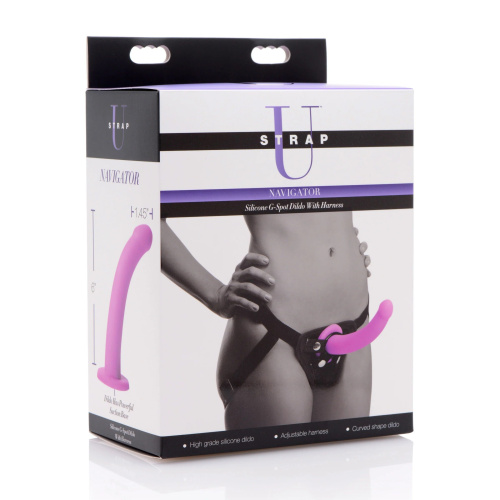 Лиловый поясной страпон Navigator Silicone G-Spot Dildo with Harness - 17,8 см. фото 5