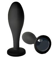 Черная анальная пробка с черным кристаллом - 7,7 см.