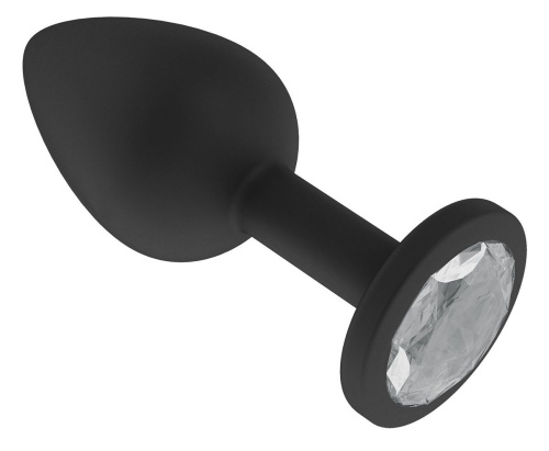 Чёрная анальная втулка с прозрачным кристаллом - 7,3 см. фото 2
