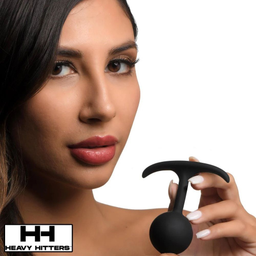 Черная анальная пробка с утяжелением Premium Silicone 3.3  Weighted Round Plug - 8,4 см. фото 3