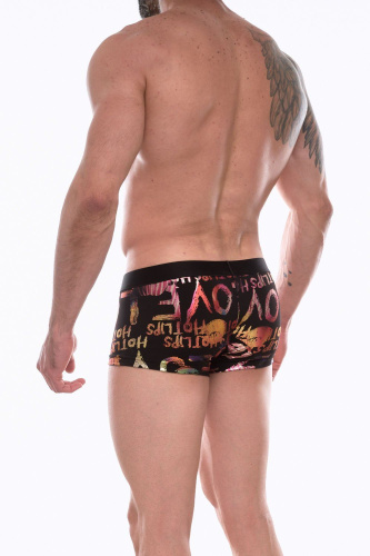 Черные трусы-боксеры с разноцветным блестящим принтом фото 2