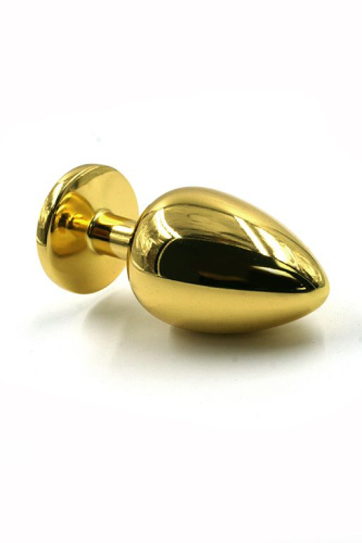 Золотистая алюминиевая анальная пробка с прозрачным кристаллом - 7 см. фото 2