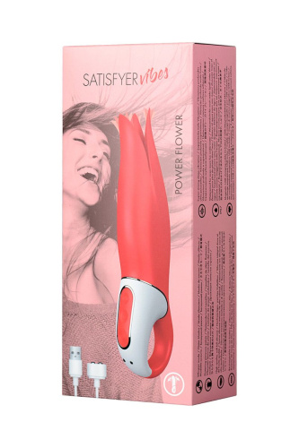 Красный вибратор Satisfyer Power Flower с лепестками - 18,8 см. фото 10