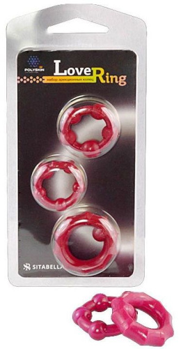 Набор из 3 малиновых рельефных эрекционных колец Набор из 3 малиновых рельефных эрекционных колец