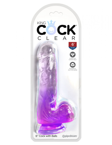 Фиолетовый фаллоимитатор с мошонкой на присоске 6’’ Cock with Balls - 17,8 см. фото 2