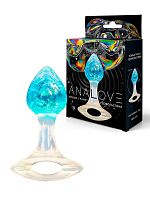 Голубоватая анальная пробка с ручкой - 8,5 см.